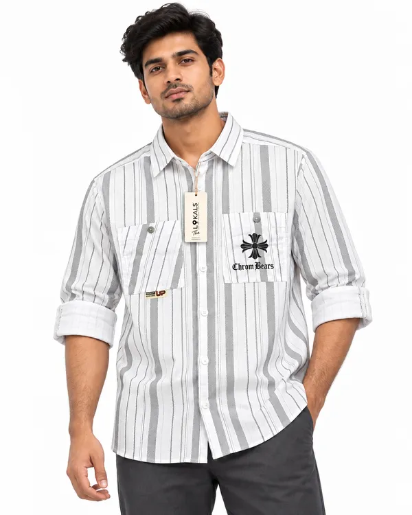 White_Striped_Regular_Fit_Shirt_For_Men
