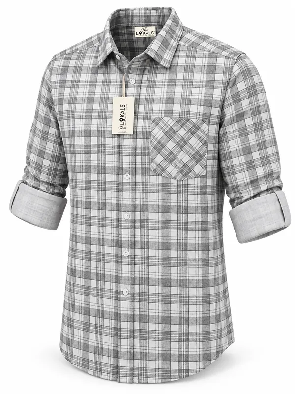 Grey_Plaid_Short_Sleeve_Casual_Shirt_For_Men
