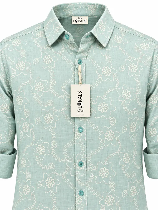 Mint_Green_Floral_Print_Regular_Fit_Shirt_For_Men