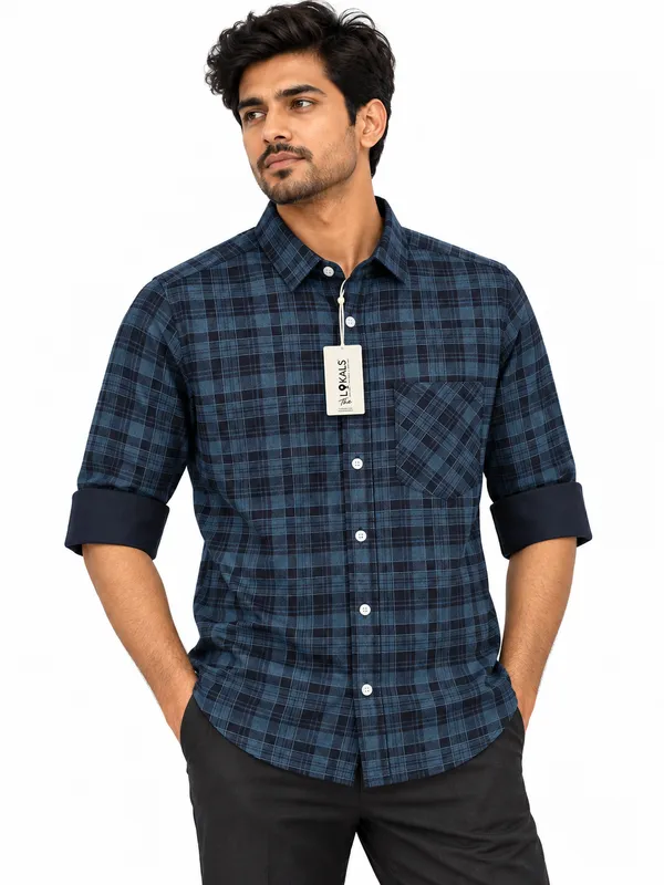 Navy_Check_Full_Sleeve_Shirt_For_Men