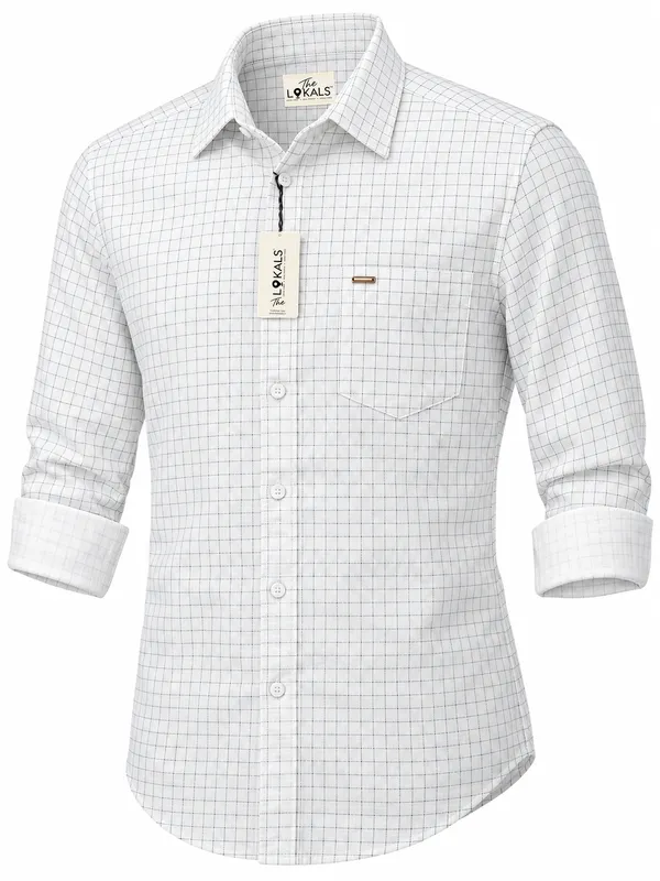 White_Grid_Check_Casual_Shirt_For_Men