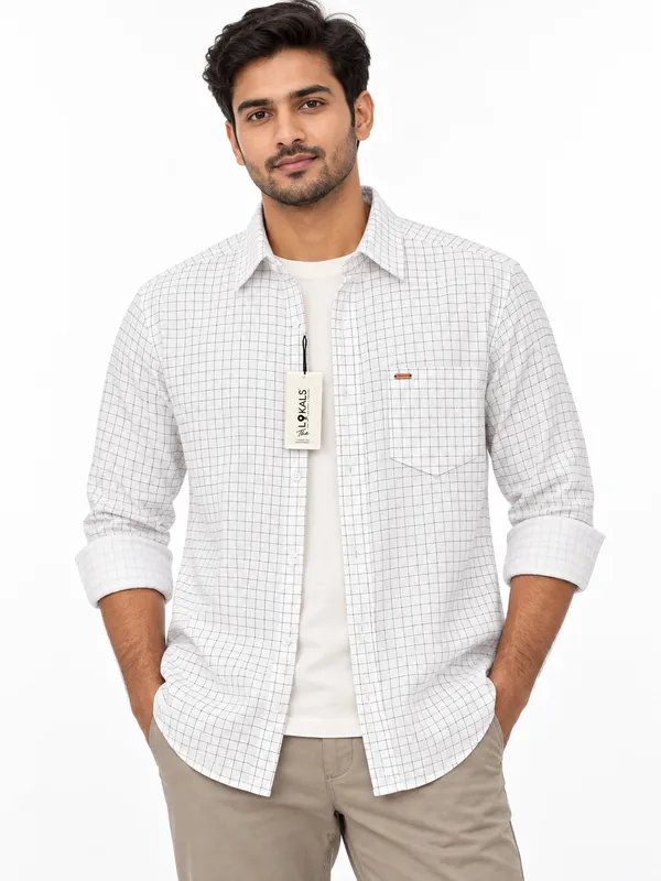 White_Checked_Full_Sleeve_Shirt_For_Men