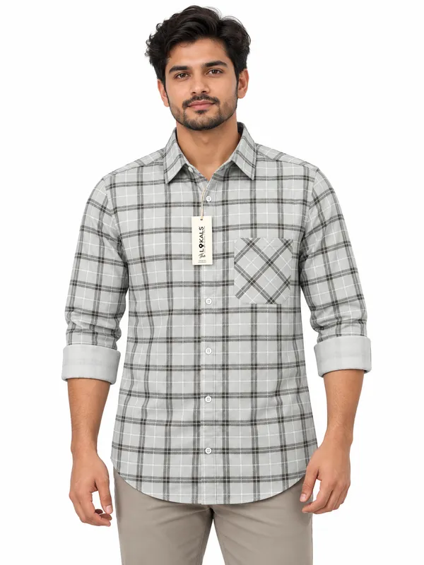 Grey_Checkered_Casual_Shirt_For_Men