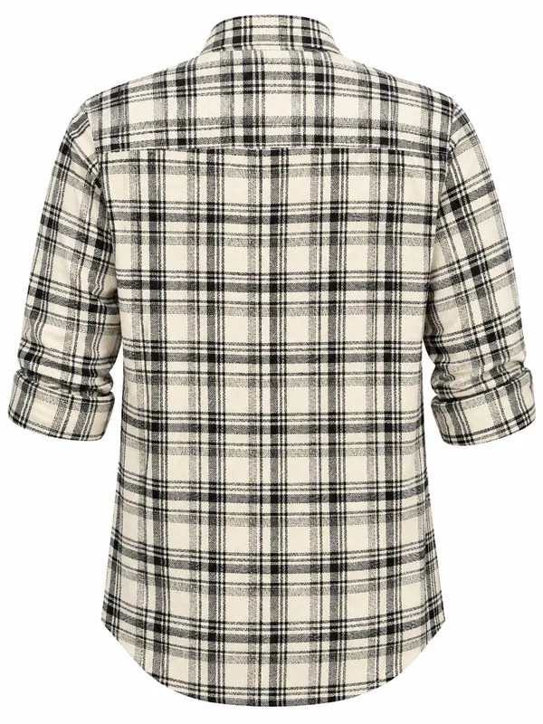 Cream_Plaid_Casual_Shirt_For_Men