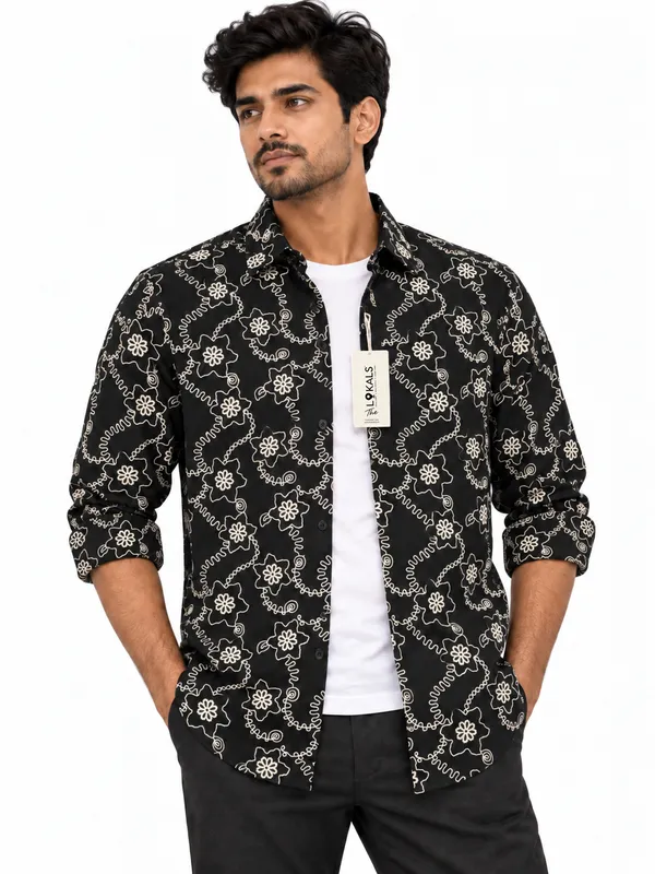 Black_Floral_Print_Shirt_For_Men