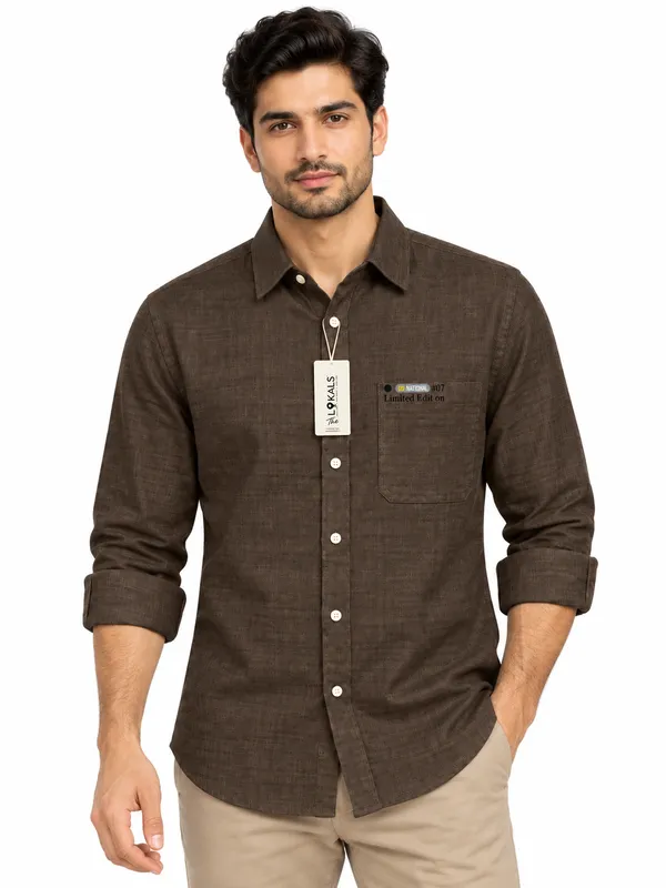 Brown_Textured_Casual_Shirt_For_Men