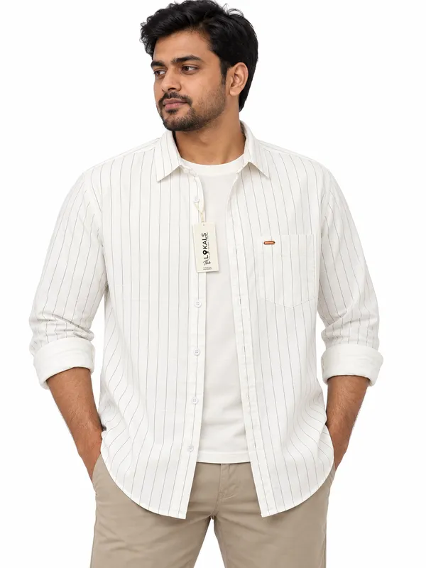 White_Striped_Casual_Fit_Shirt_For_Men