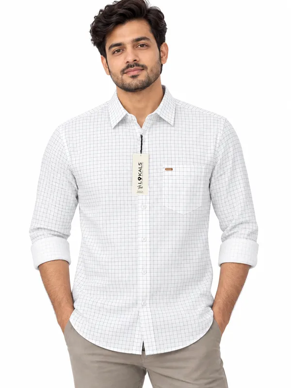 White_Grid_Check_Casual_Shirt_For_Men