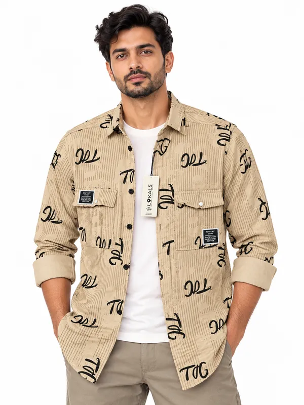 Beige_Printed_Full_Sleeve_Casual_Shirt_For_Men