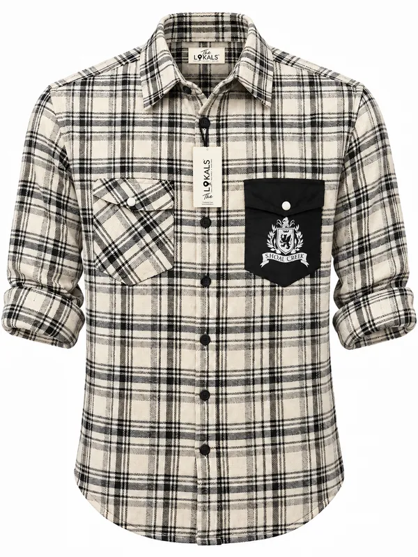 Cream_Plaid_Casual_Shirt_For_Men