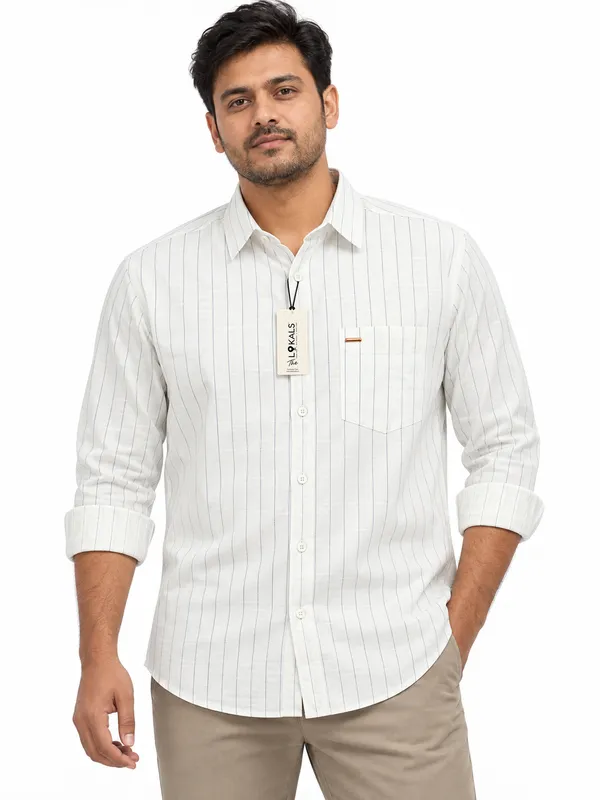 White_Striped_Regular_Fit_Shirt_For_Men