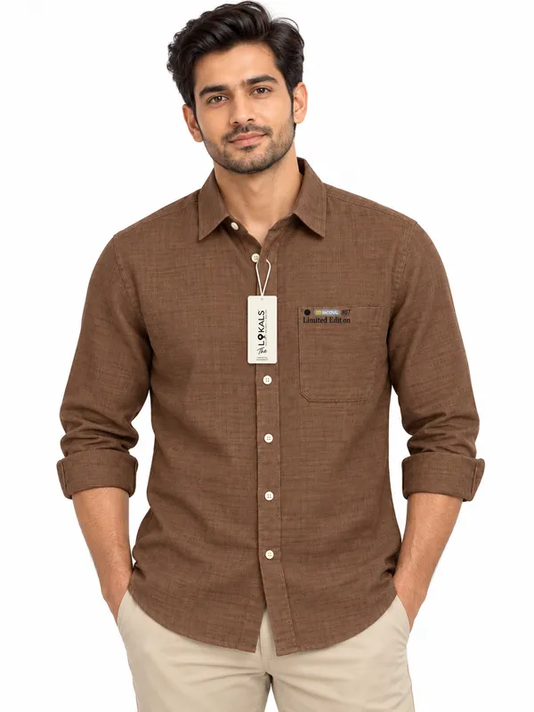 Brown_Textured_Casual_Shirt_For_Men