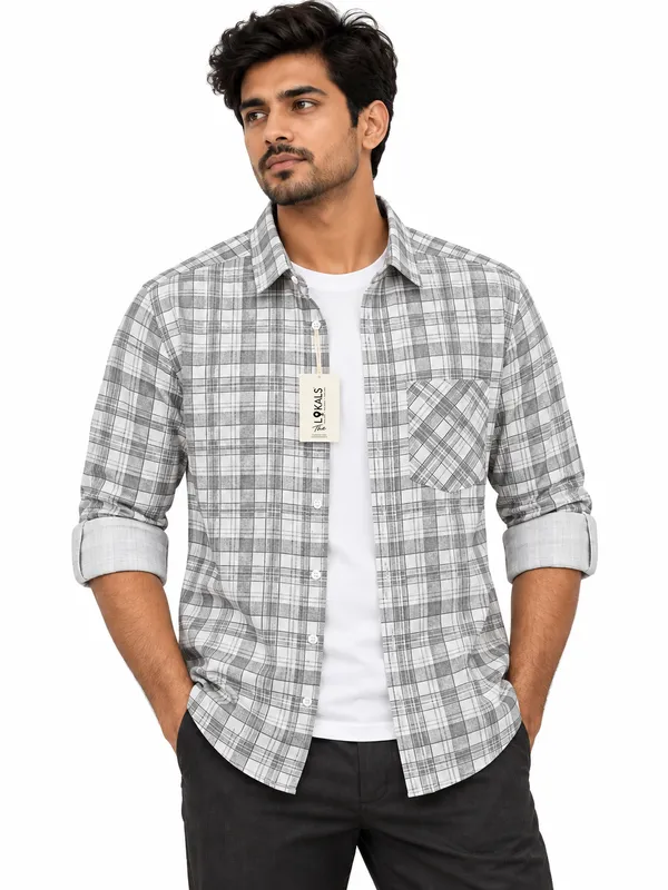 Grey_Plaid_Short_Sleeve_Casual_Shirt_For_Men