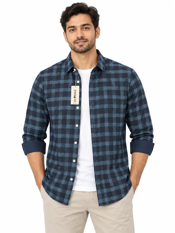 Navy_Blue_Checkered_Full_Sleeve_Shirt_For_Men