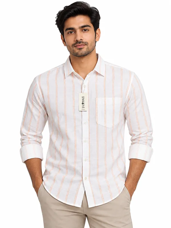 White_Cotton_Linen_Regular_Fit_Striped_Shirt_For_Men
