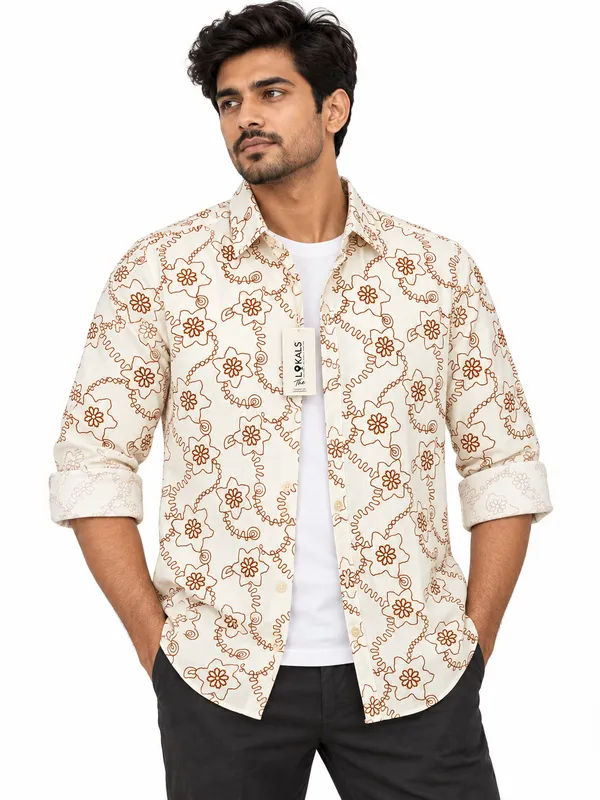 Cream_Printed_Regular_Fit_Shirt_For_Men