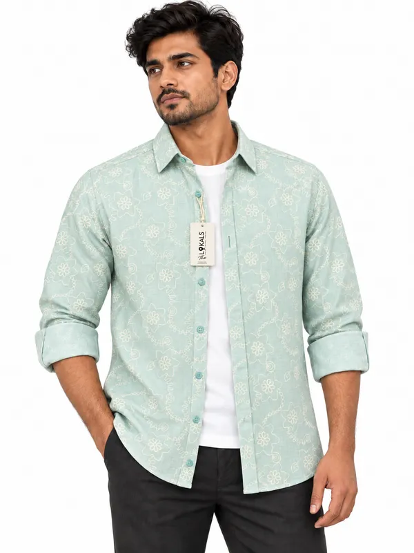 Mint_Green_Floral_Print_Regular_Fit_Shirt_For_Men