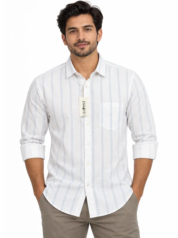White_Striped_Regular_Fit_Shirt_For_Men