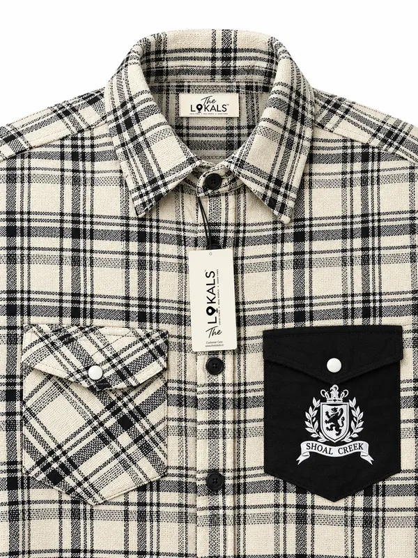 Cream_Plaid_Casual_Shirt_For_Men