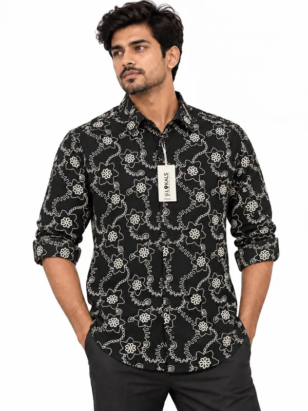 Black_Floral_Print_Shirt_For_Men