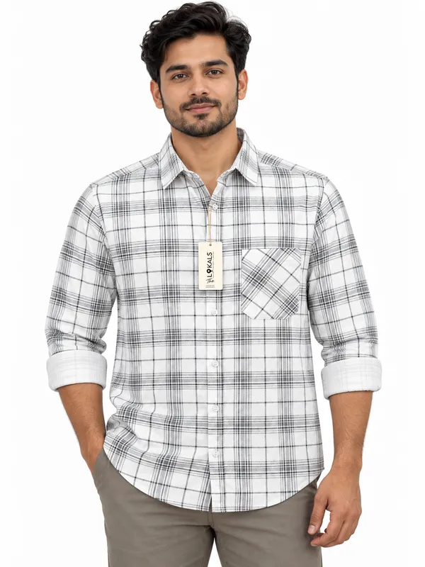 White_Plaid_Casual_Shirt_For_Men