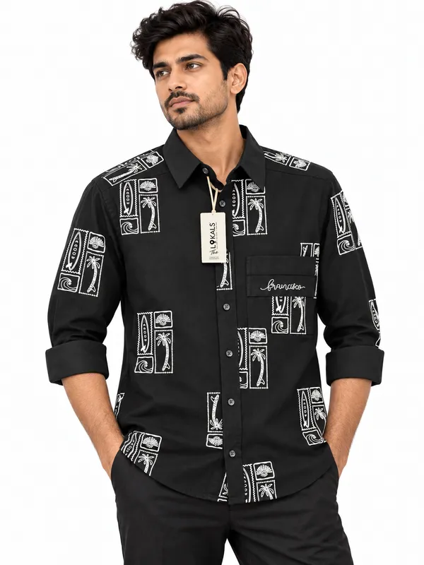 Black_Printed_Button-Down_Shirt_For_Men