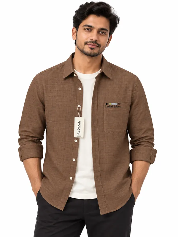 Brown_Textured_Casual_Shirt_For_Men