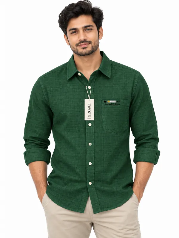 Green_Textured_Regular_Fit_Casual_Shirt_For_Men