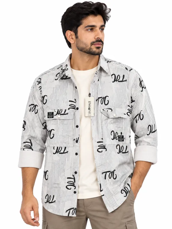 White_Printed_Casual_Shirt_For_Men