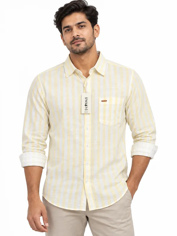 Cream_Striped_Casual_Shirt_For_Men