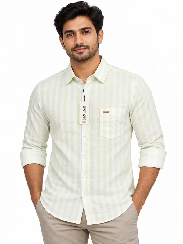 Light_Green_Striped_Regular_Fit_Shirt_For_Men