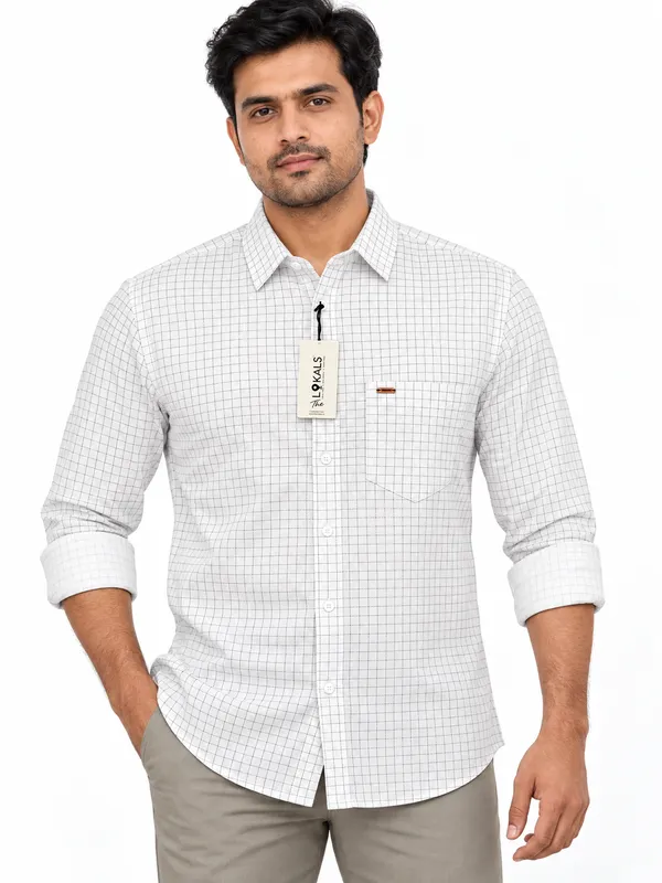 White_Checked_Full_Sleeve_Shirt_For_Men