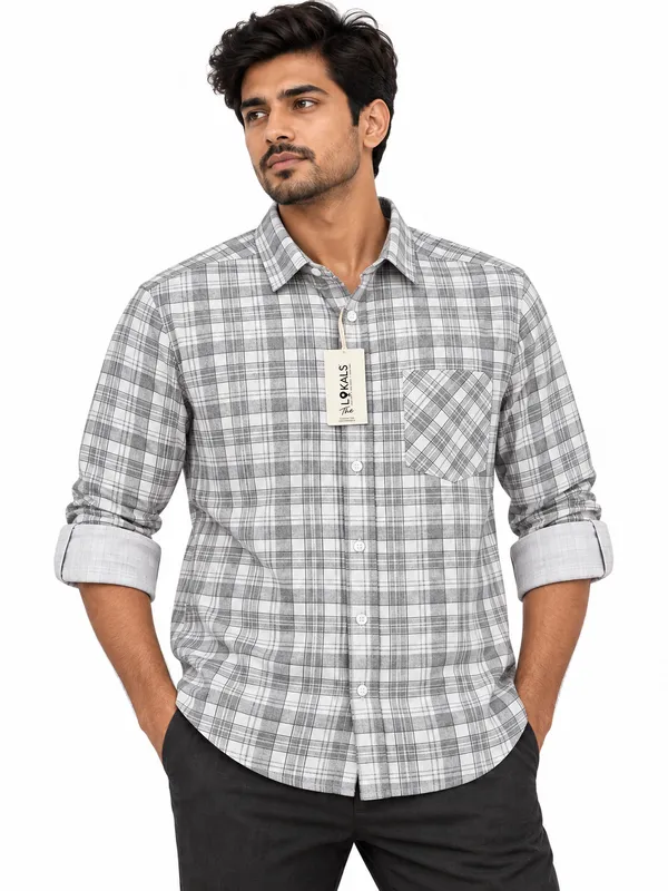 Grey_Plaid_Short_Sleeve_Casual_Shirt_For_Men