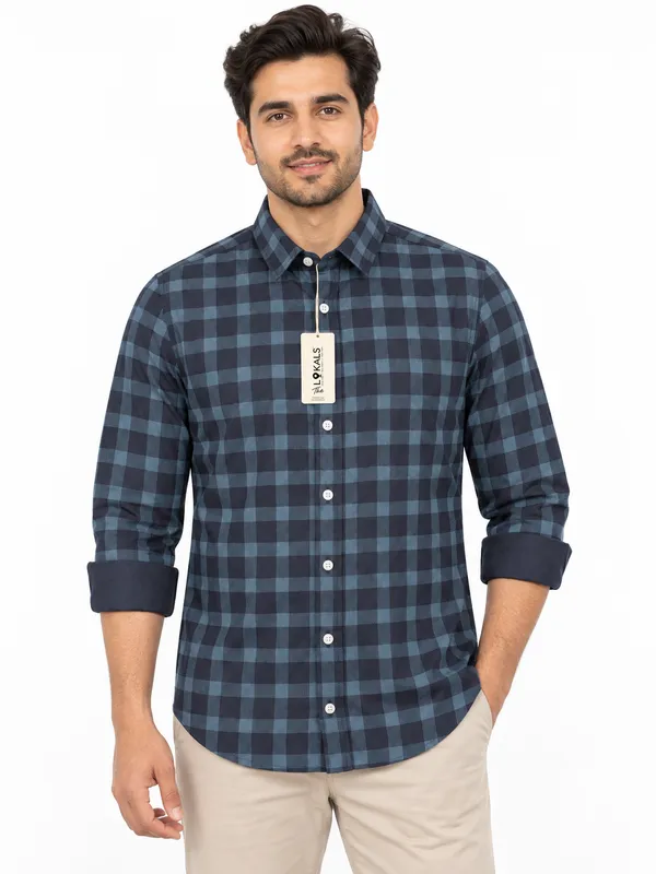 Navy_Blue_Checkered_Full_Sleeve_Shirt_For_Men