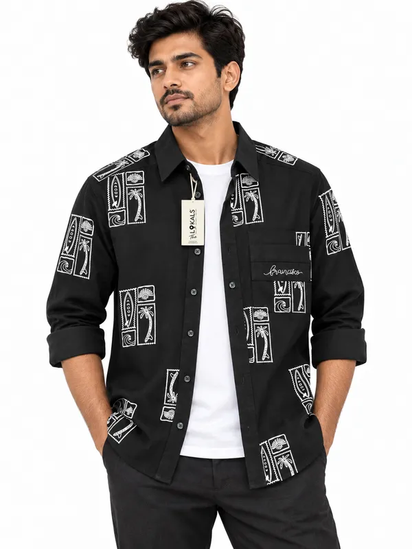 Black_Printed_Button-Down_Shirt_For_Men