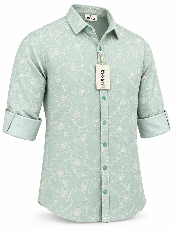 Mint_Green_Floral_Print_Regular_Fit_Shirt_For_Men
