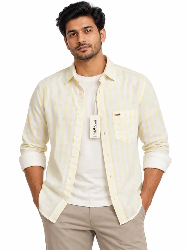 Cream_Striped_Casual_Shirt_For_Men