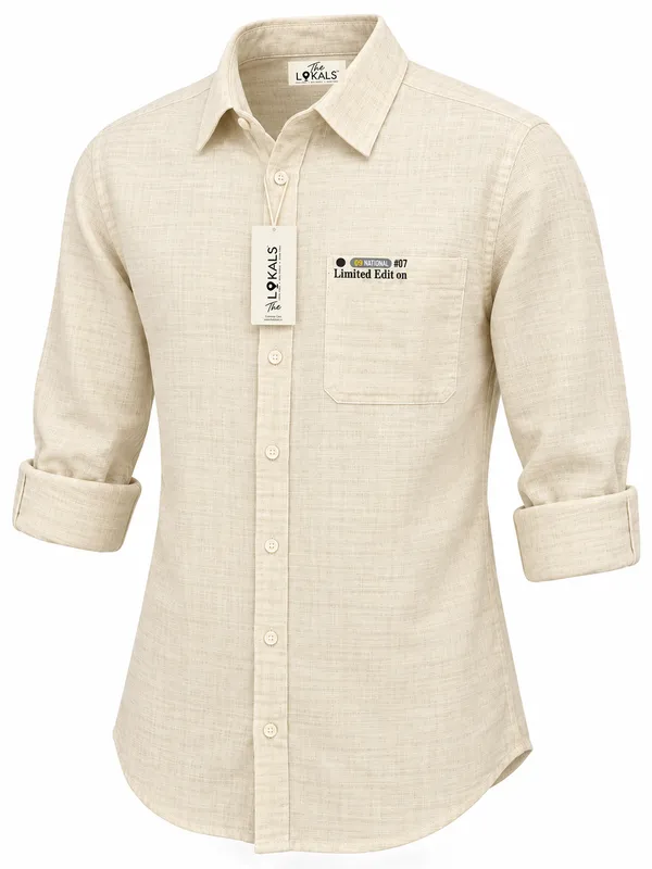 Cream_Textured_Full_Sleeve_Casual_Shirt_For_Men