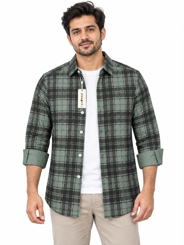 Green_Plaid_Casual_Shirt_For_Men