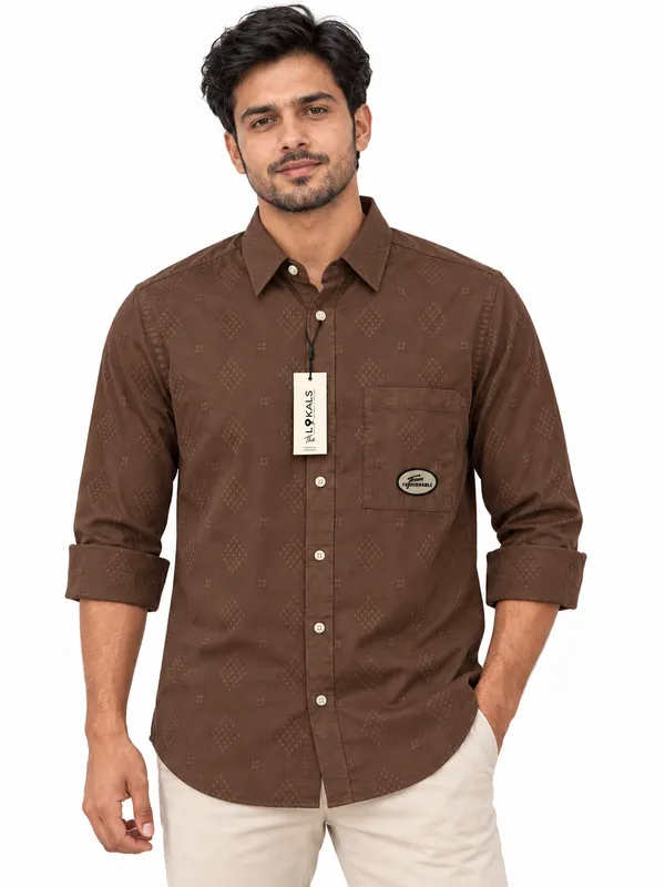 Brown_Patterned_Casual_Shirt_For_Men