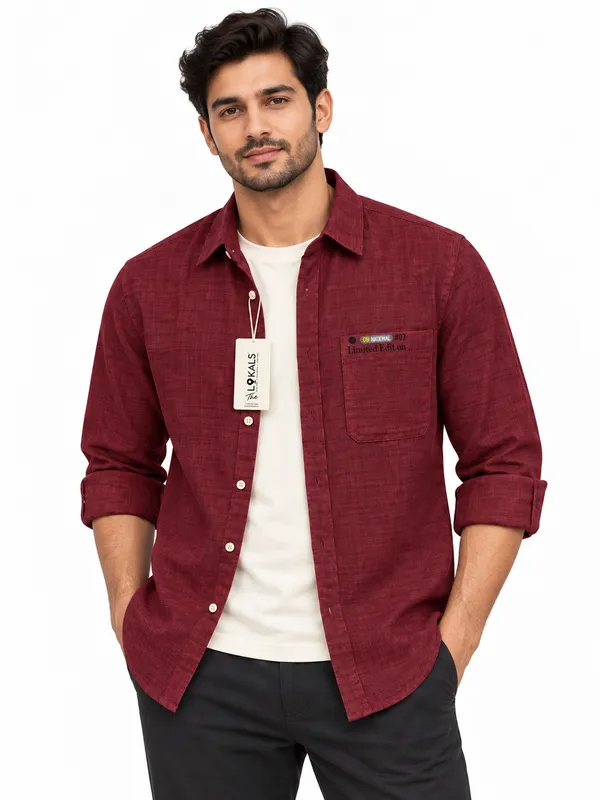 Maroon_Textured_Casual_Shirt_For_Men