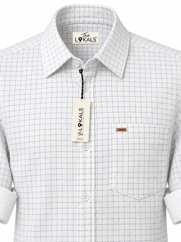 White_Grid_Check_Casual_Shirt_For_Men