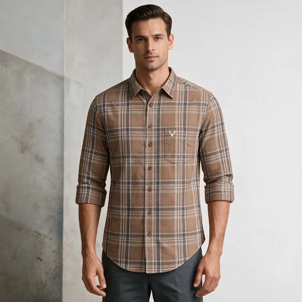 Brown_Plaid_Casual_Shirt_For_Men