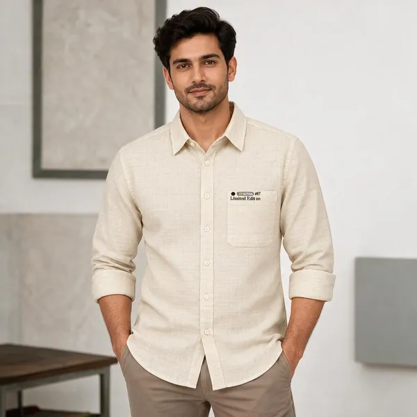 Cream_Textured_Full_Sleeve_Casual_Shirt_For_Men