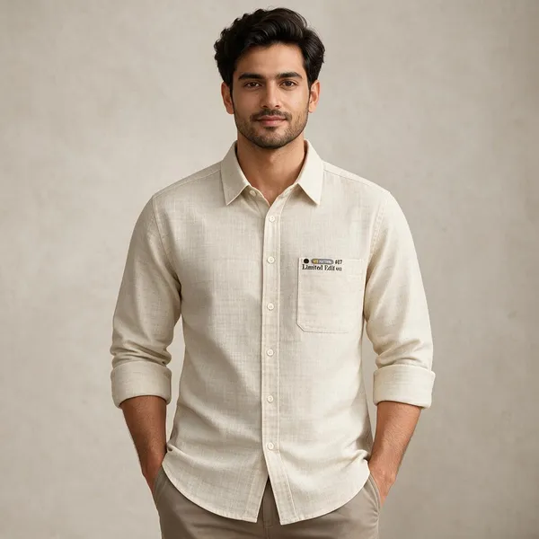 Cream_Textured_Full_Sleeve_Casual_Shirt_For_Men