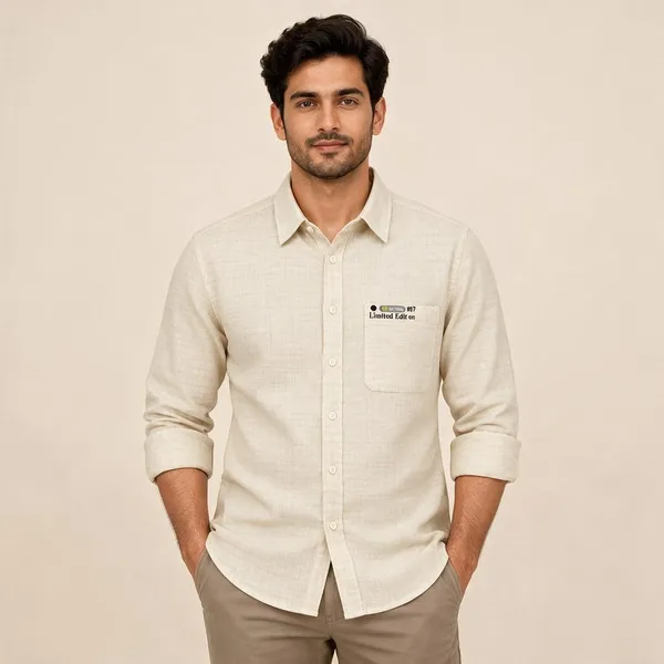 Cream_Textured_Full_Sleeve_Casual_Shirt_For_Men