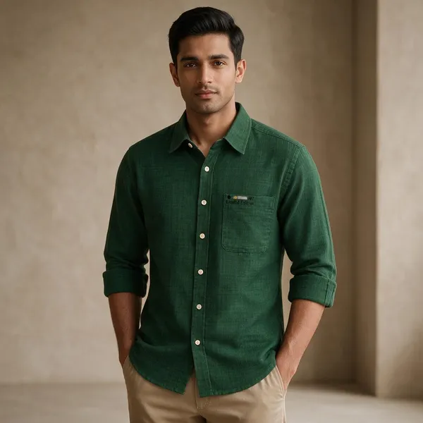 Green_Textured_Regular_Fit_Casual_Shirt_For_Men