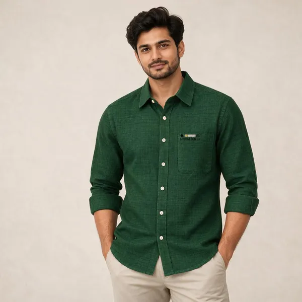 Green_Textured_Regular_Fit_Casual_Shirt_For_Men
