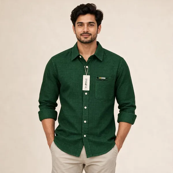 Green_Textured_Regular_Fit_Casual_Shirt_For_Men