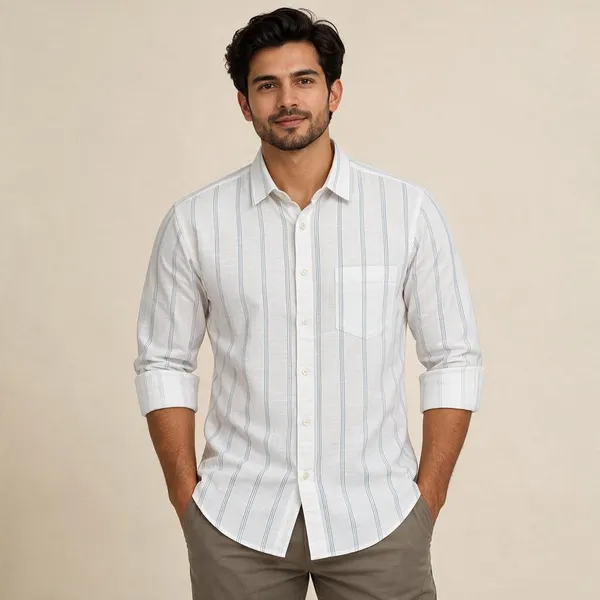 White_Striped_Regular_Fit_Shirt_For_Men